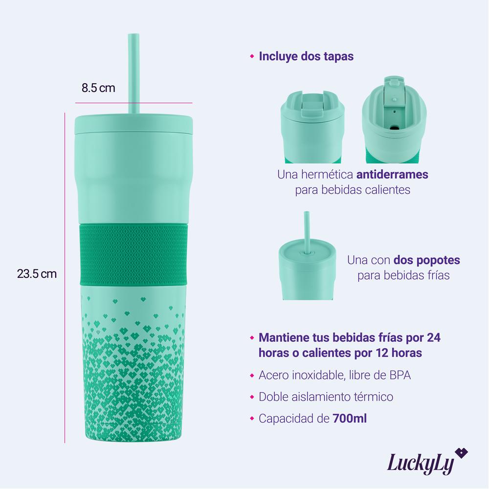 Foto 8 pulgar | Termo Luckyly Verde de Acero Inoxidable 700 Ml