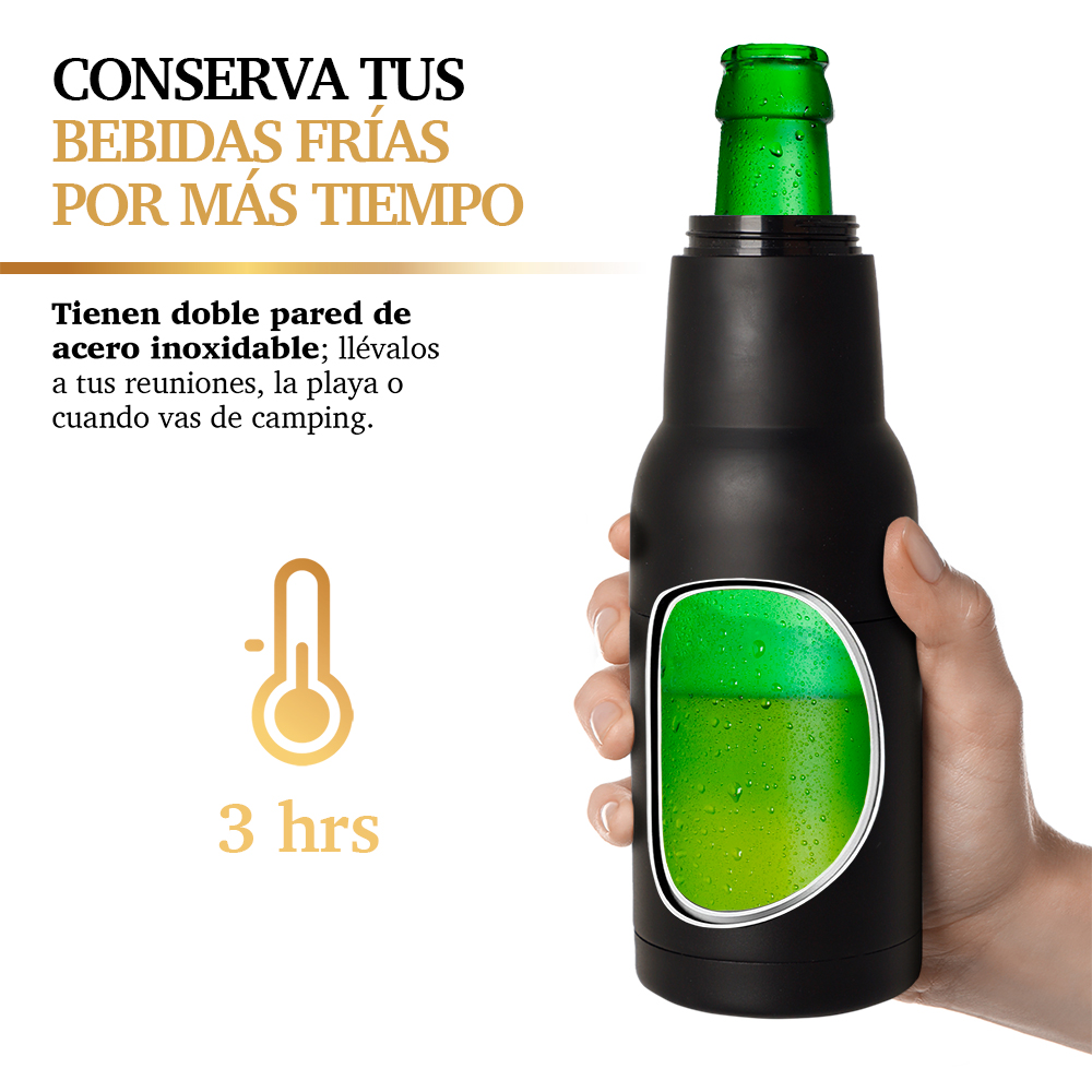 Foto 4 pulgar | Enfriador de Cerveza Botellas Latas Doble Pared Térmica 2 Piezas Negro