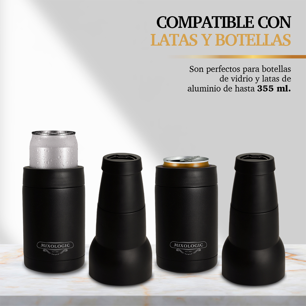 Foto 4 | Enfriador de Cerveza Botellas Latas Doble Pared Térmica 2 Piezas Negro