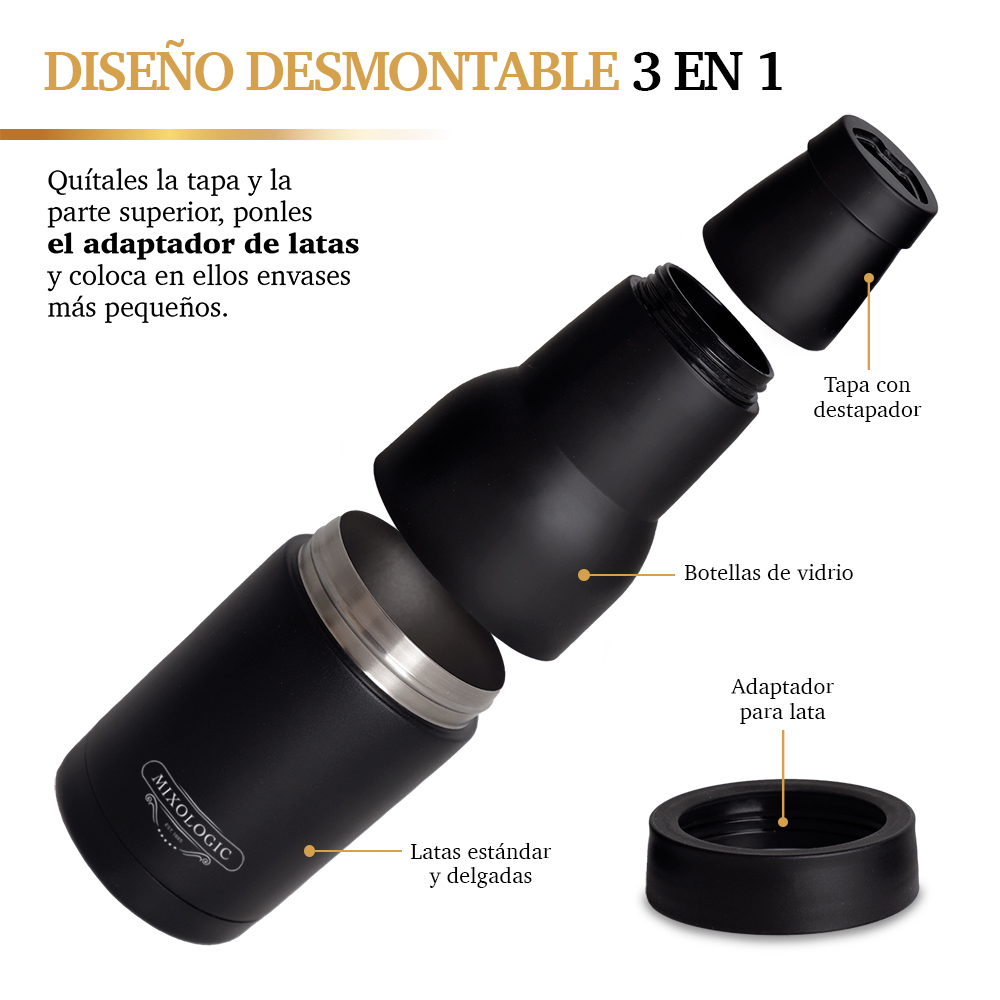 Foto 7 | Enfriador de Cerveza Botellas Latas Doble Pared Térmica 2 Piezas Negro
