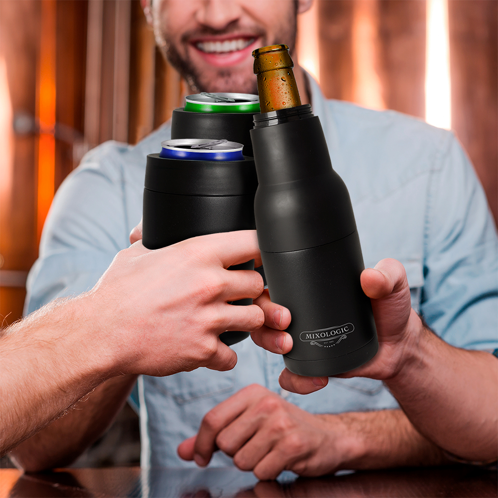 Foto 9 pulgar | Enfriador de Cerveza Botellas Latas Doble Pared Térmica 2 Piezas Negro
