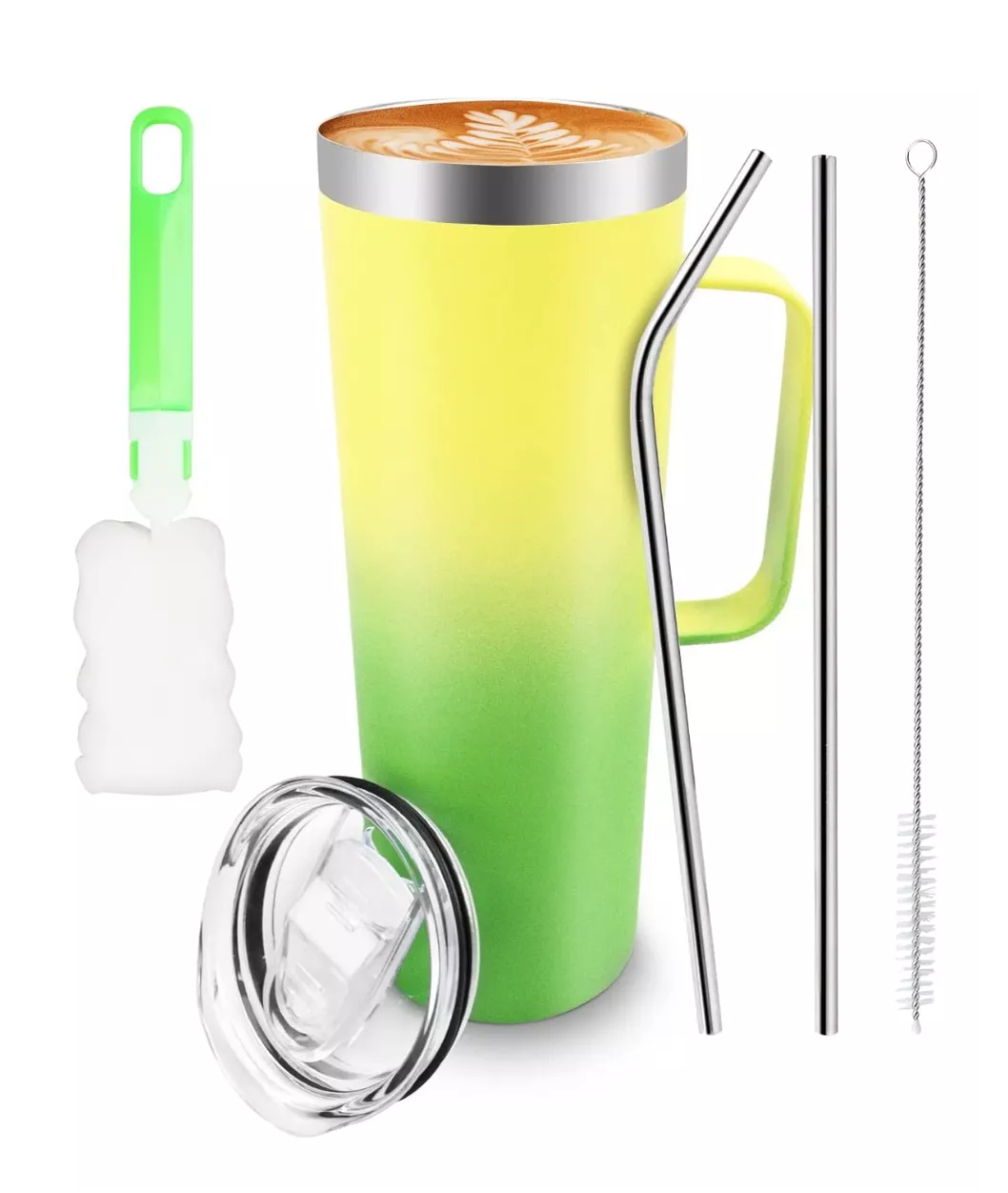 Termo De Acero Inoxidable Portátil Para Café Y Té 720 Ml 24oz, Verde/amarillo