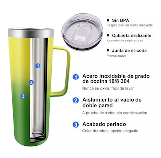 Foto 5 | Termo De Acero Inoxidable Portátil Para Café Y Té 720 Ml 24oz, Verde/amarillo
