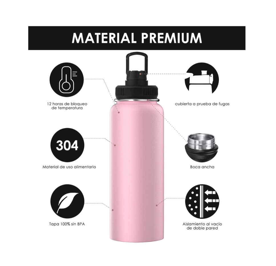 Foto 2 | Botella De Agua Fría/caliente De Acero Inoxidable De 1.2 L Rosa