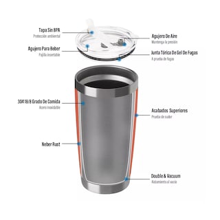 Foto 2 | Vaso Térmico de Acero Inoxidable con Popote y Cepillo Eo Safe Imports ESI-12689 Naranja 20 Oz