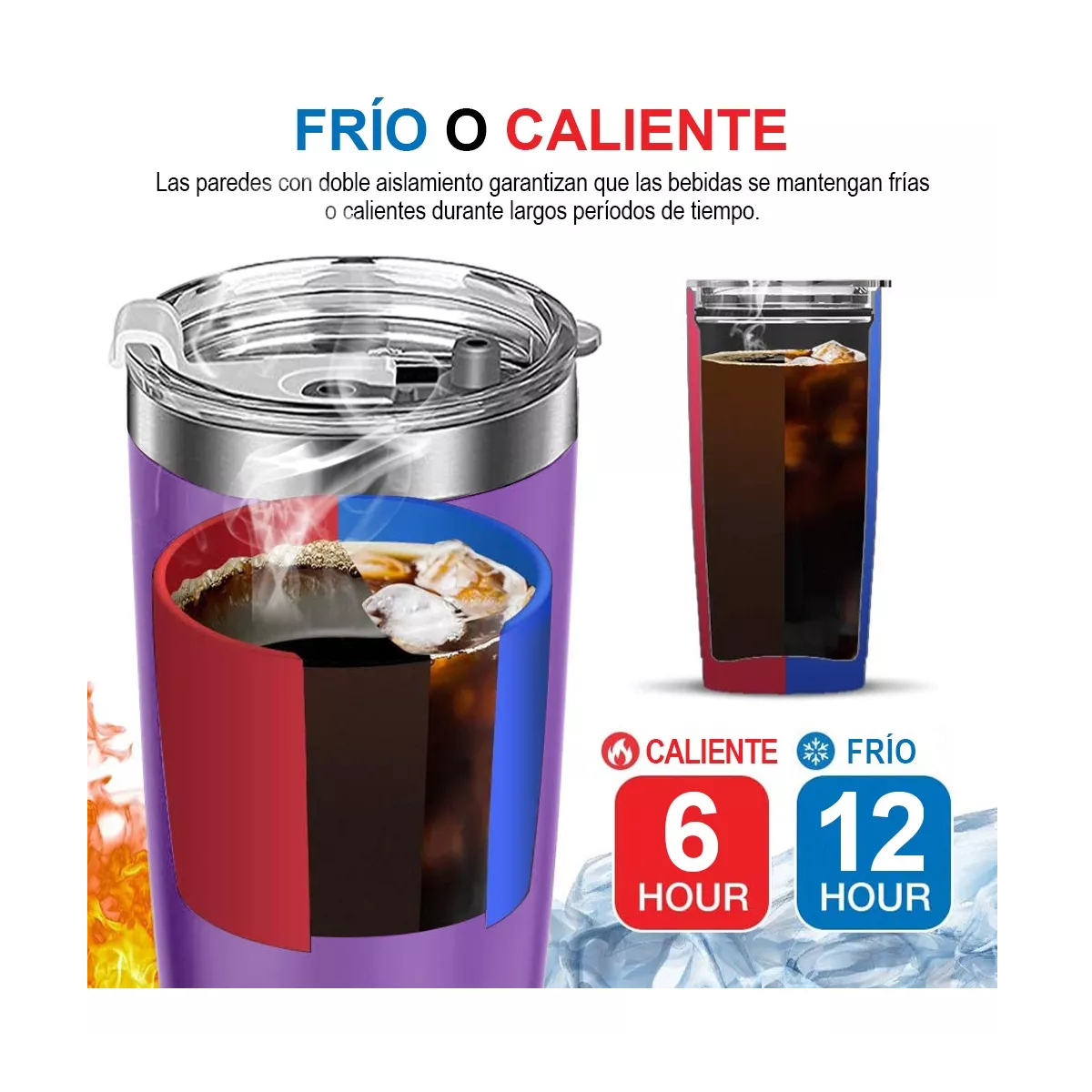 Foto 4 pulgar | Vaso Térmico de Acero Inoxidable con Popote y Cepillo Eo Safe Imports ESI-12692 Púrpura 20 Oz