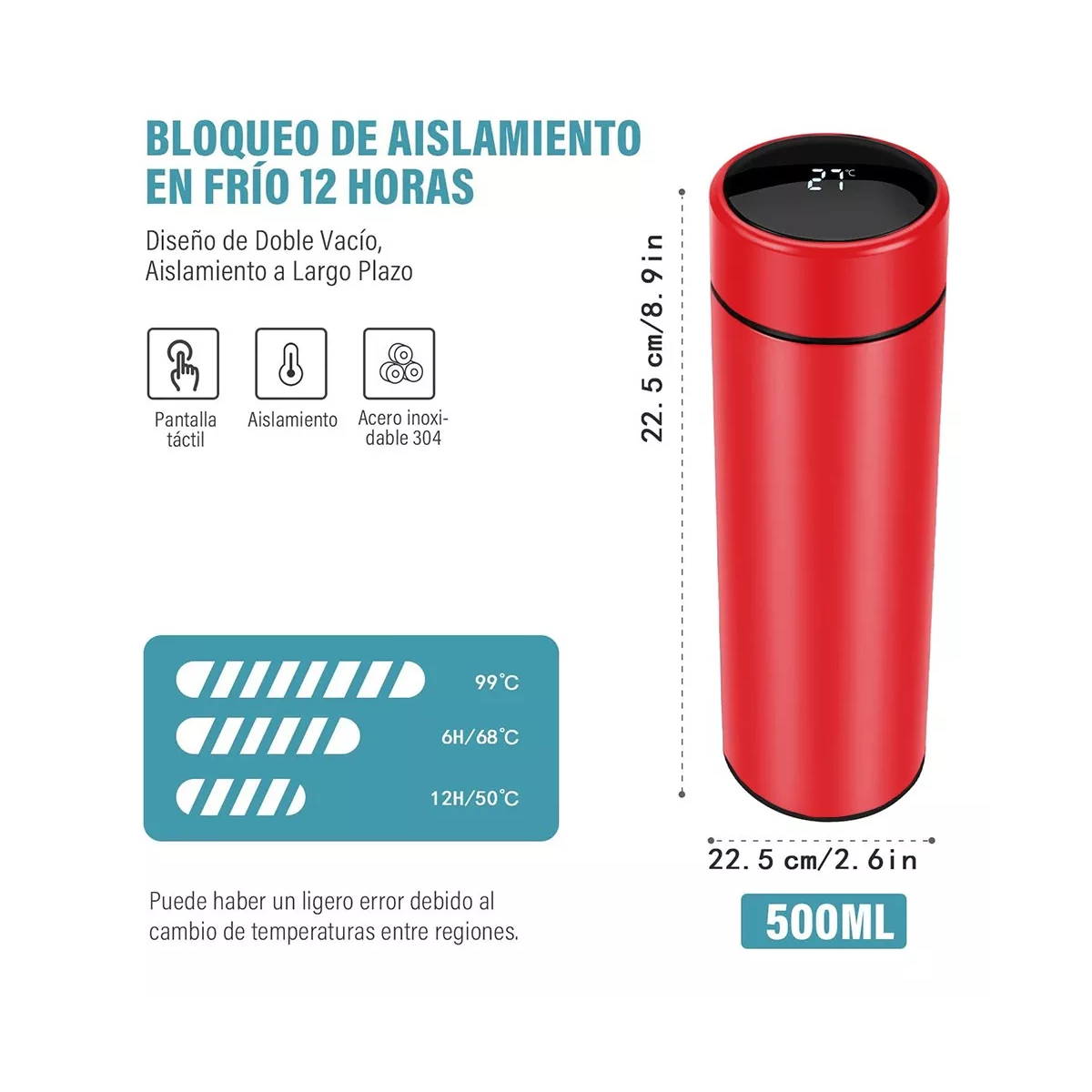 Foto 3 pulgar | Termo Digital Inteligente de Acero Inoxidable 500 ml 4 Pack Eo Safe Imports Esi-12985 Rojo