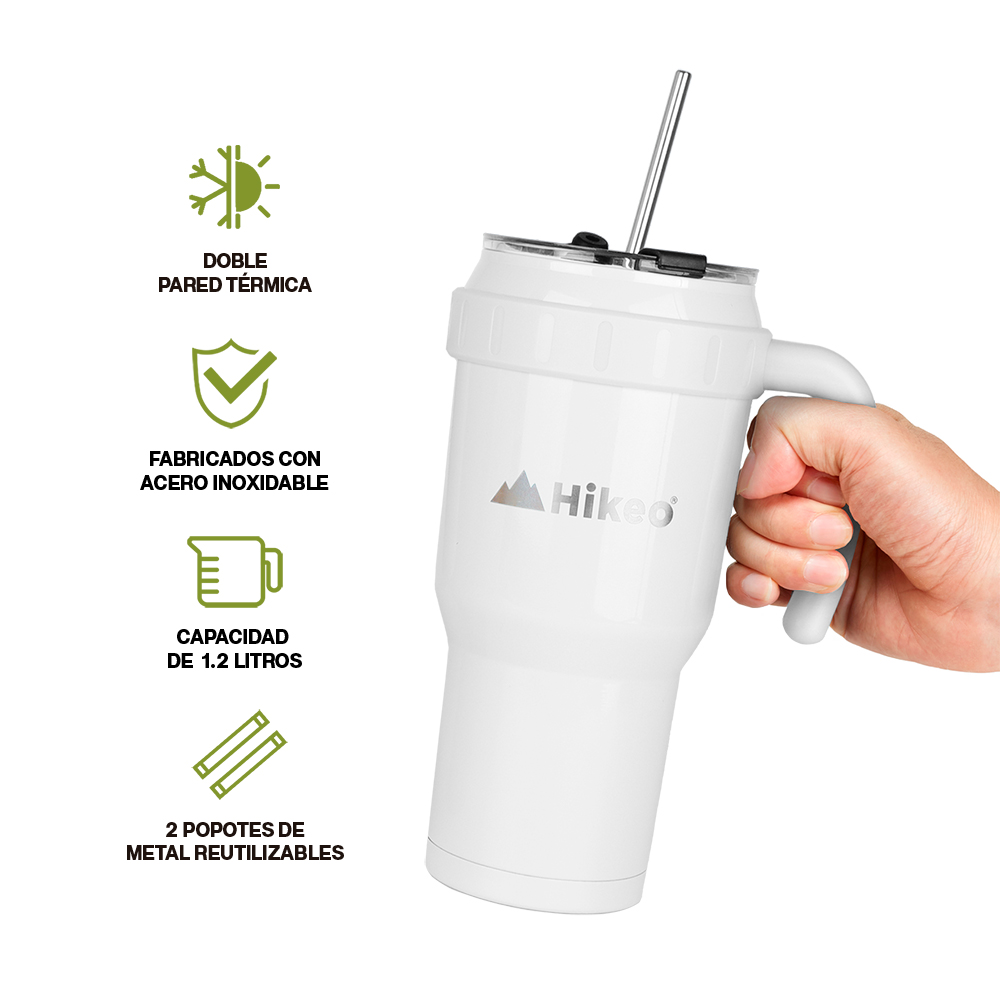 Foto 3 pulgar | Termo Hikeo de Acero Inoxidable Doble Pared Vaso Térmico 2 Piezas 1.2 l Blanco y Negro