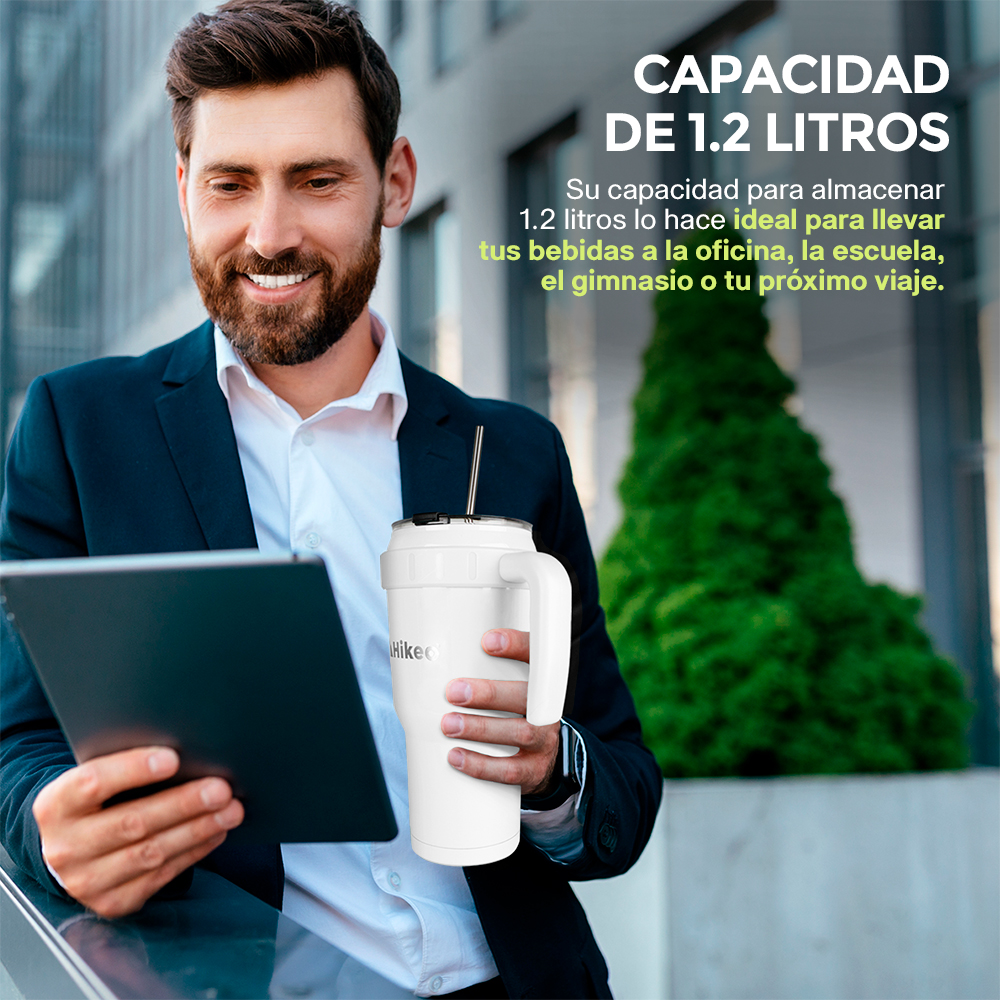 Foto 4 | Termo Hikeo de Acero Inoxidable Doble Pared Vaso Térmico 2 Piezas 1.2 l Blanco y Negro
