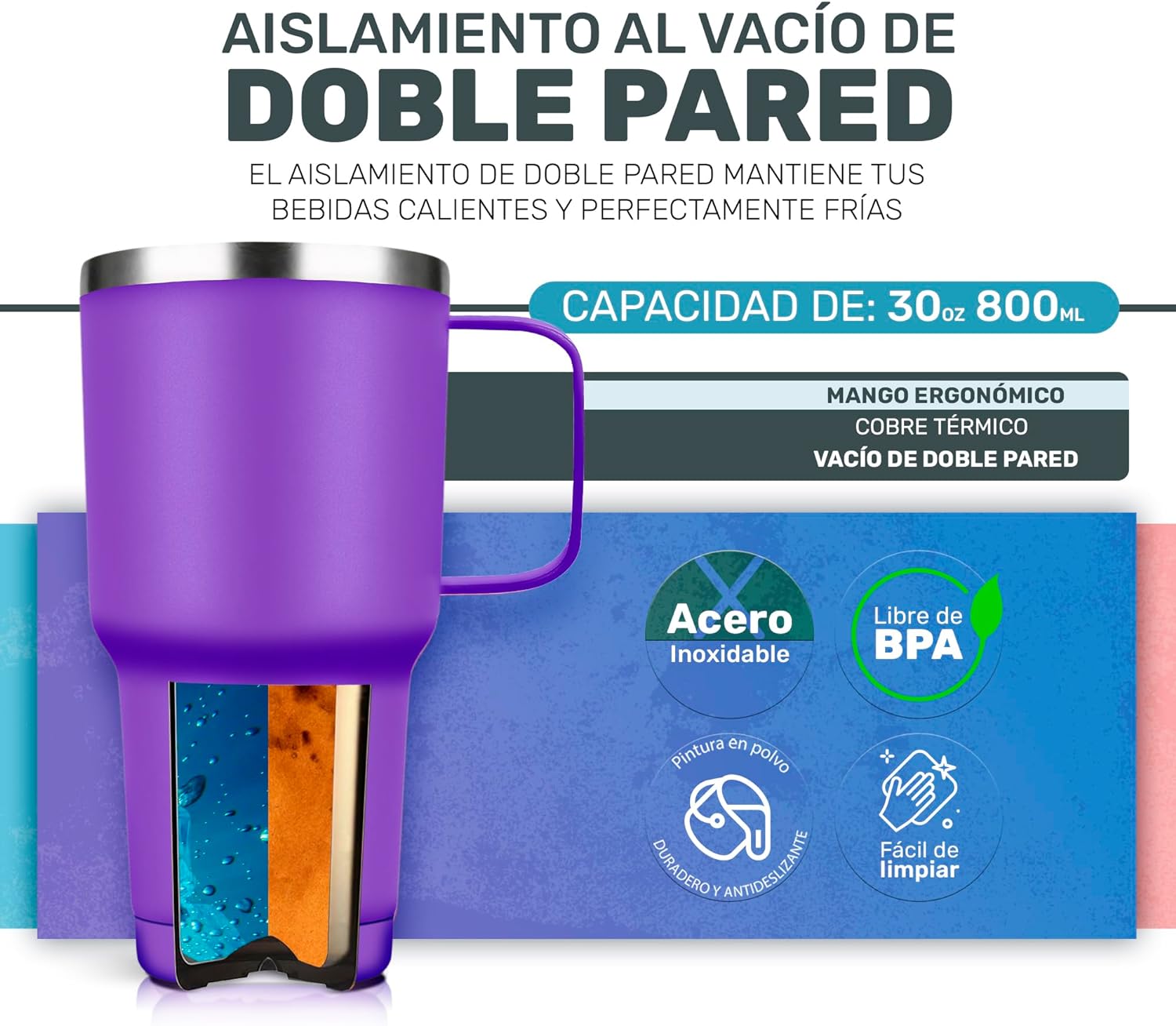Foto 3 pulgar | Termo De Acero Inoxidable Tipo Yeti 30 Oz Para Bebidas Frias O Calientes Aislamiento De Doble Pared (morado)