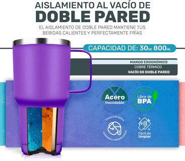 Foto 2 | Termo De Acero Inoxidable Tipo Yeti 30 Oz Para Bebidas Frias O Calientes Aislamiento De Doble Pared (morado)