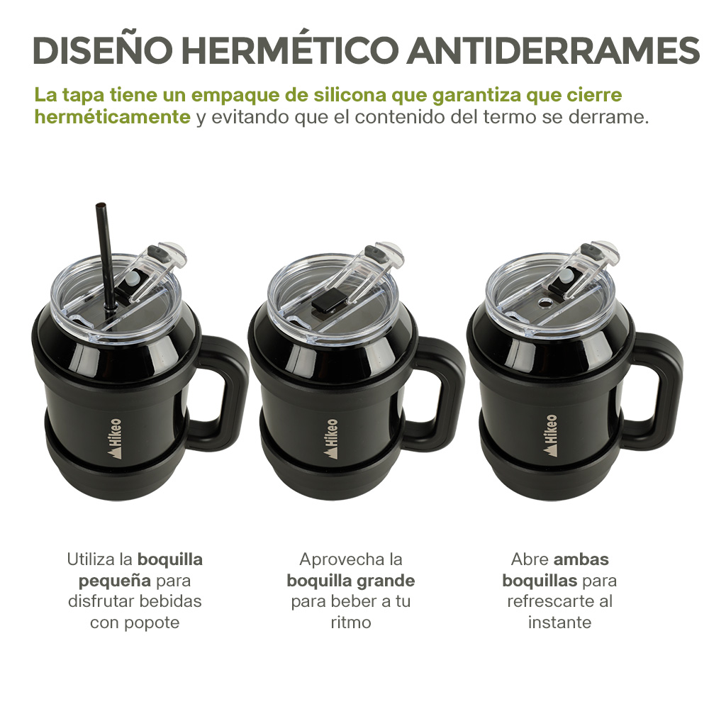 Foto 5 pulgar | Termo De Acero Inoxidable Doble Pared Vaso Termico 1.5 L, Hikeo, Negro, 83612-bl