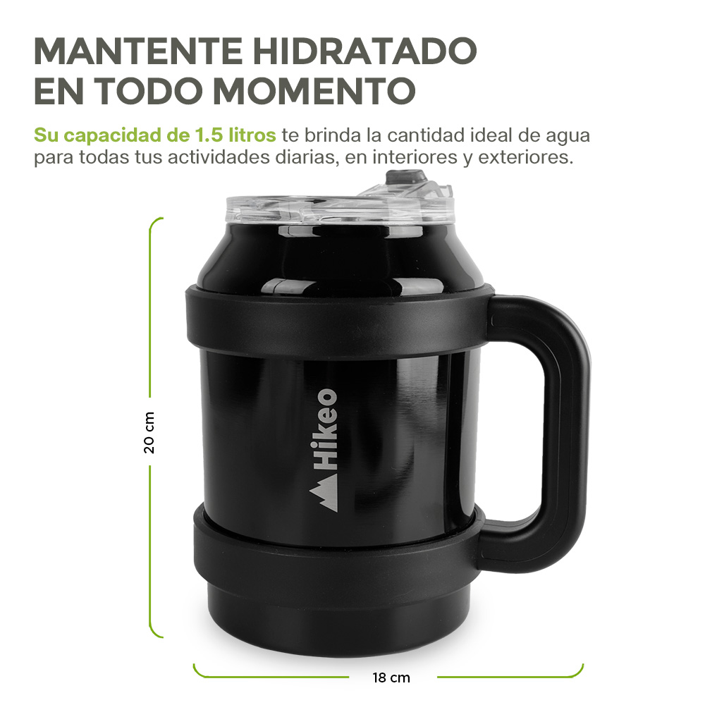 Foto 7 | Termo De Acero Inoxidable Doble Pared Vaso Termico 1.5 L, Hikeo, Negro, 83612-bl