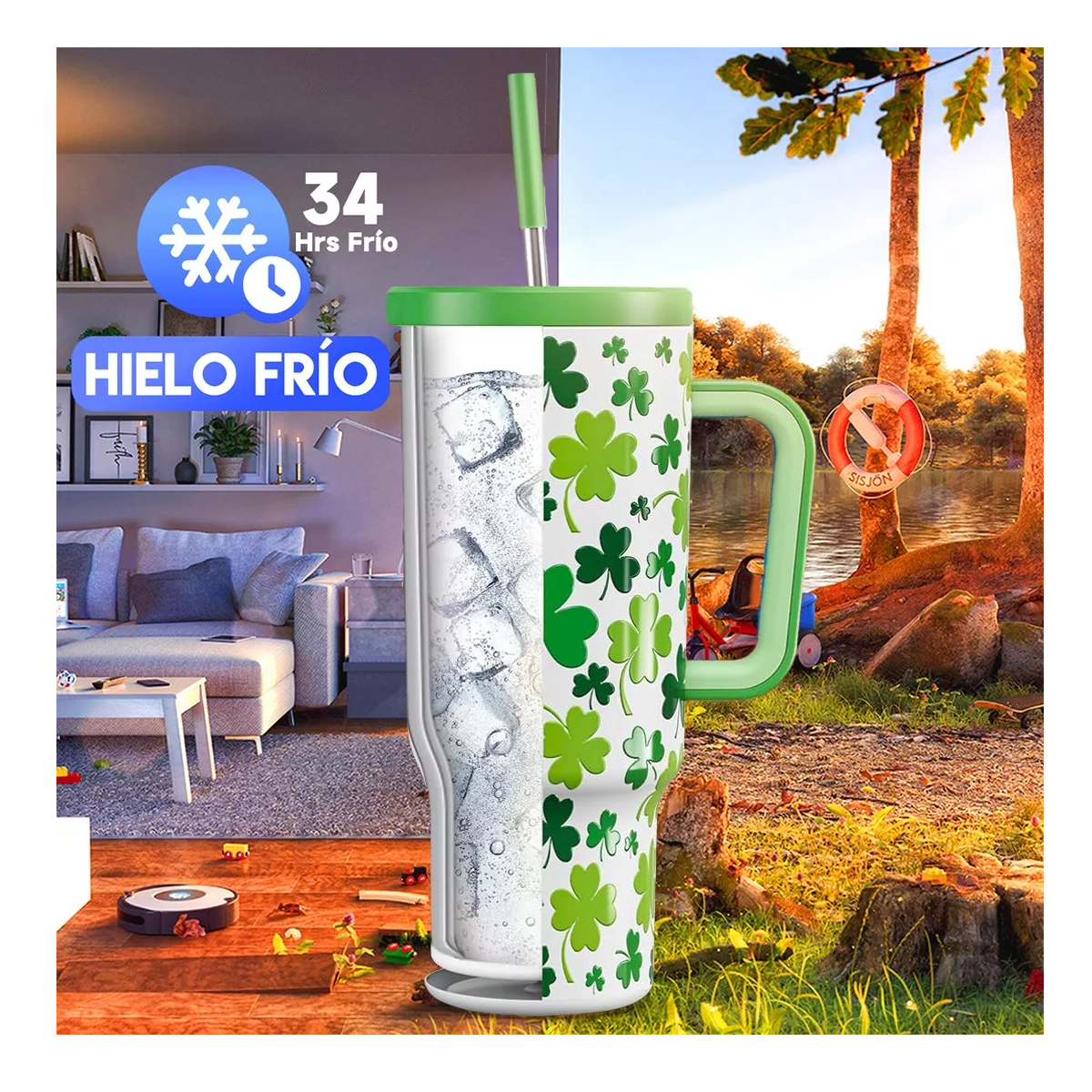 Foto 4 | Vaso Térmico Belug de Acero Inoxidable Calor/Frío Dos Picos 40 oz Verde