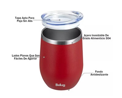 Foto 5 | Vaso Térmico Belug Rojo 12 Oz Acero Inoxidable