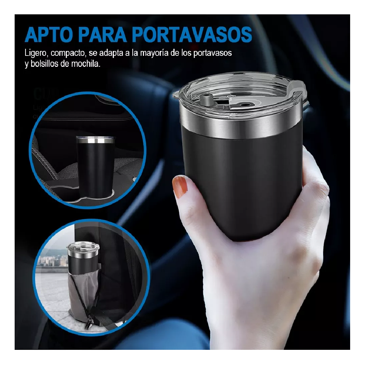 Foto 5 pulgar | Vasos Térmicos Belug Negros de Acero Inoxidable con Popote y Cepillo 20 Oz 3 Unidades