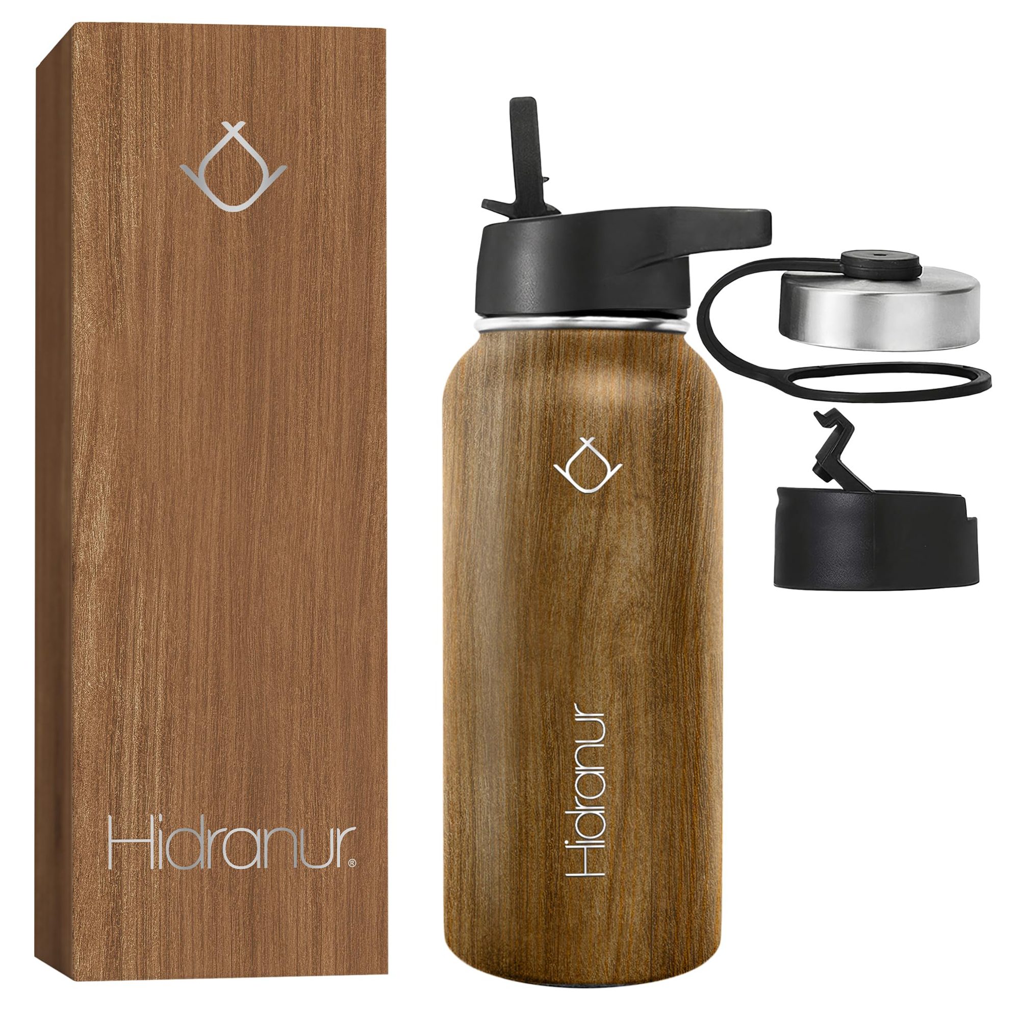 Termo De Acero Inoxidable Doble Aislamiento Térmico 32 oz (946.35 ml) Madera Hidranur