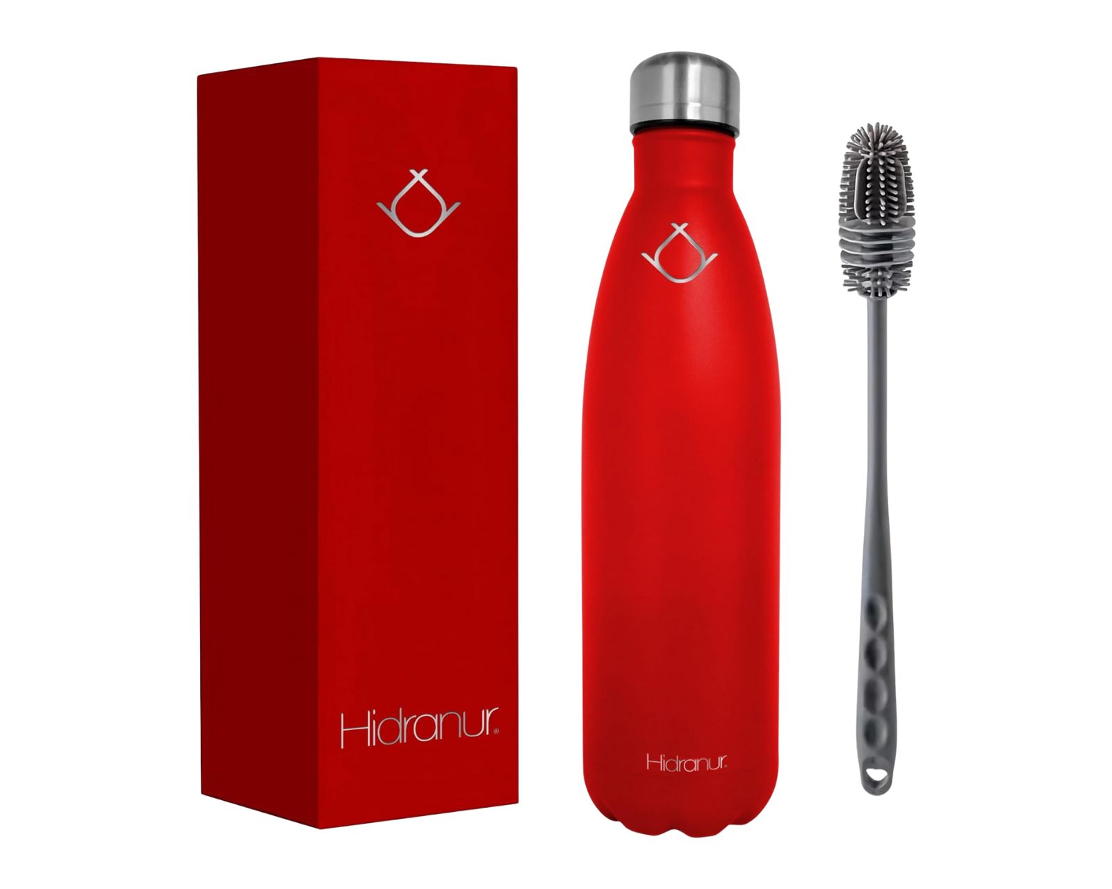 Termo De Acero Inoxidable 25 Oz (739.33 Ml) Con Cepillo De Lavado Rojo Hidranur