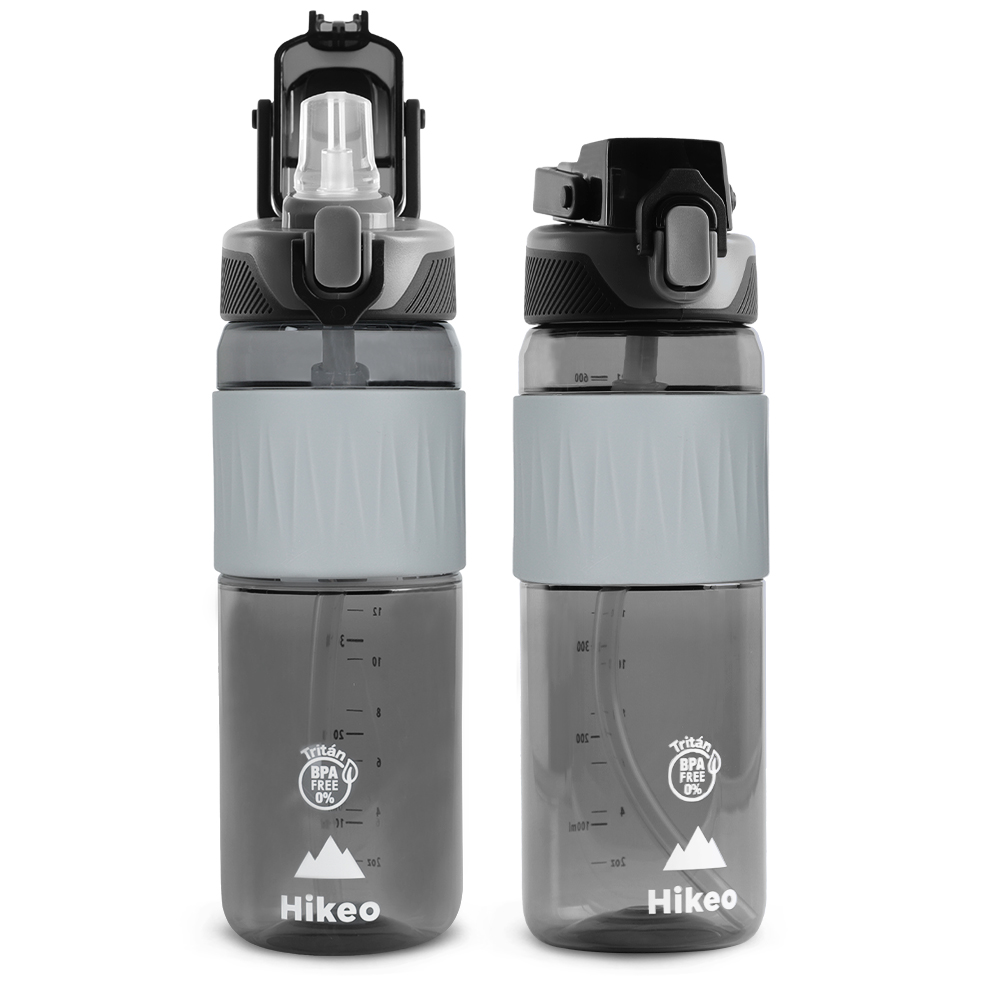 Termo Para Agua Tritán Ultra Resistente 600ml Tapa Hermética Bpa Free, Hikeo, Color Negro