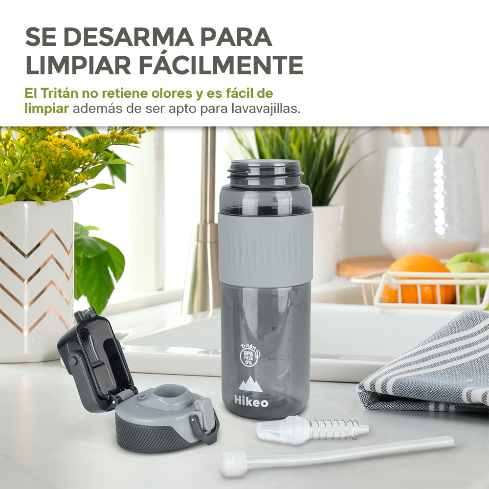 Foto 8 pulgar | Termo Para Agua Tritán Ultra Resistente 600ml Tapa Hermética Bpa Free, Hikeo, Color Negro