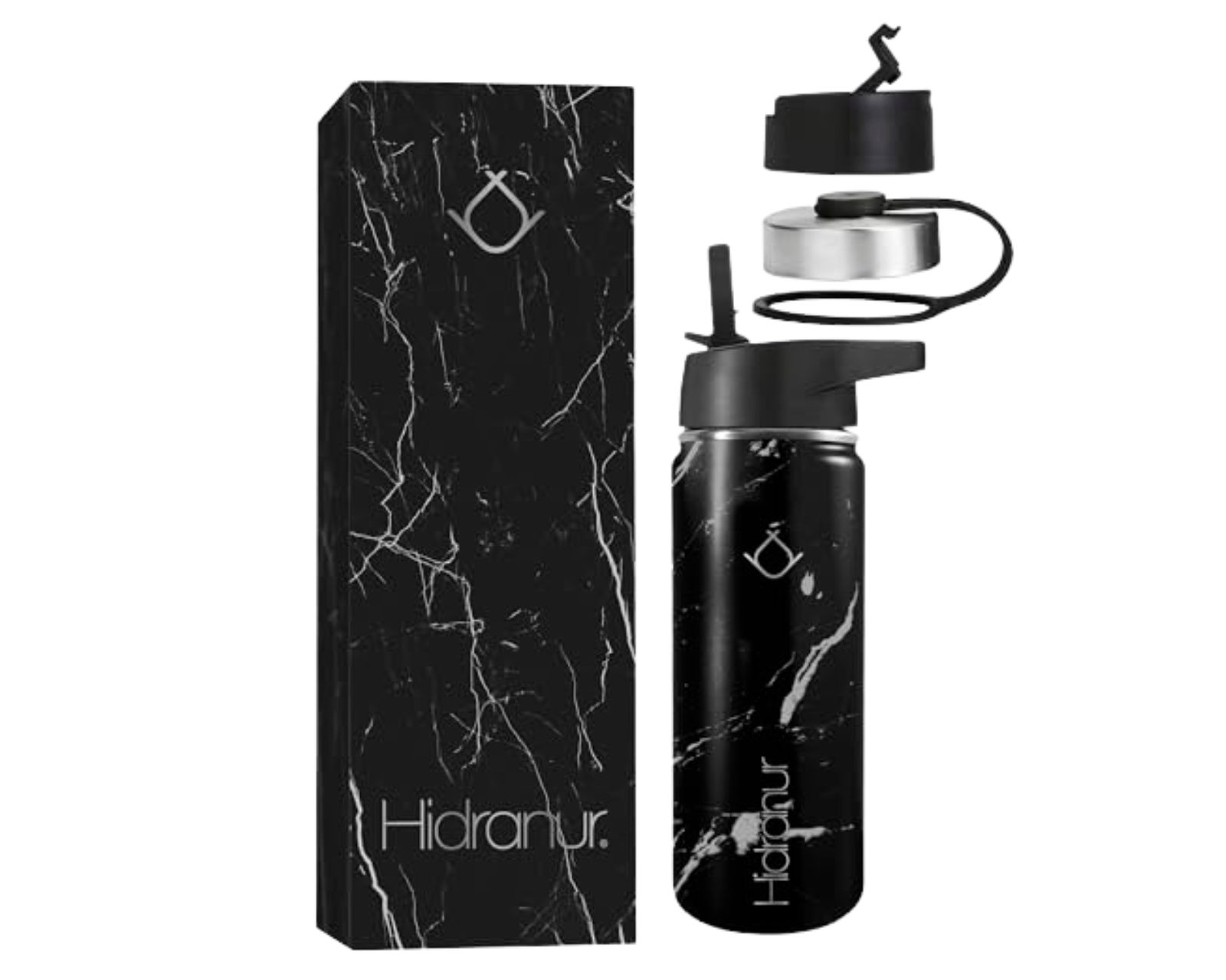 Termo de Acero Inoxidable Hidranur Negro Mármol Doble Aislamiento Térmico 532.32 ml