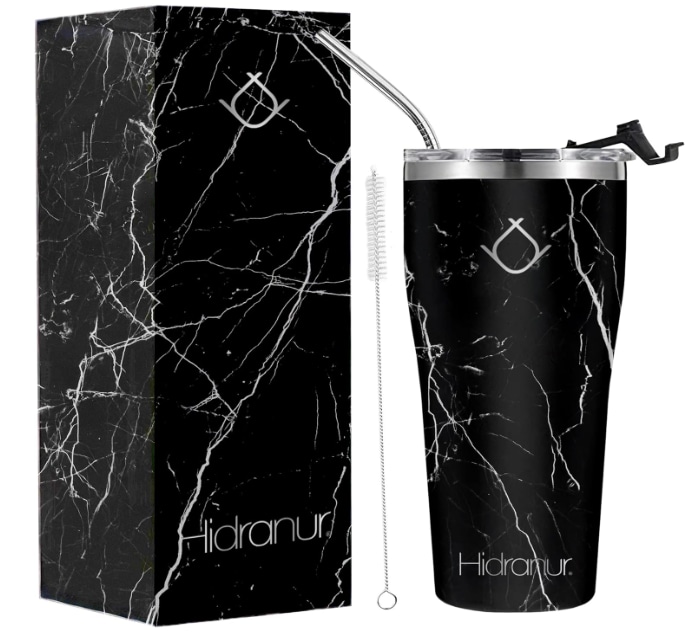 Termo De Acero Inoxidable Doble Aislamiento Térmico Negro Mármol 30 Oz (887.206 Ml) Hidranur $319