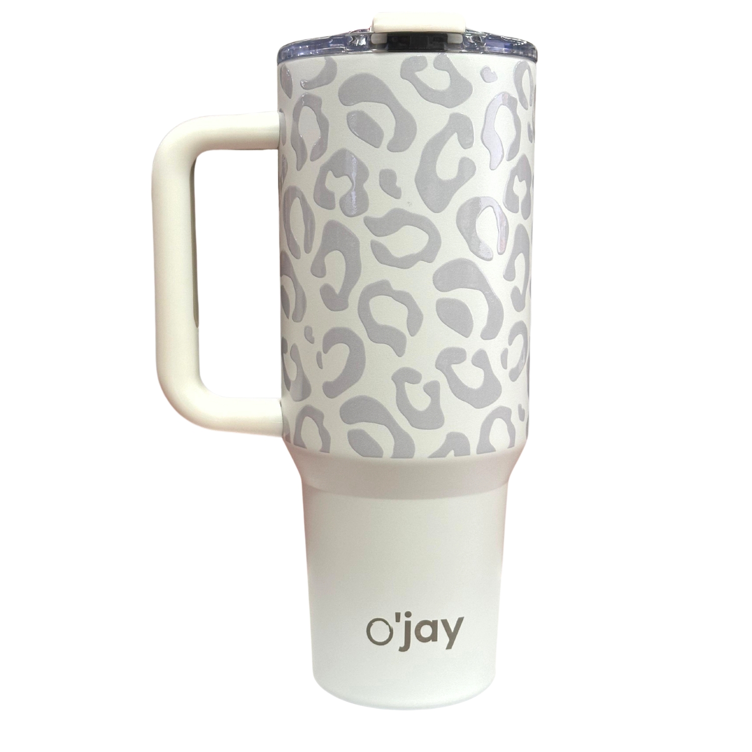 O'jay Vaso Aislado De Acero Inoxidable 50 Onzas Con Asa Y Tapa Con Popote - Blanco