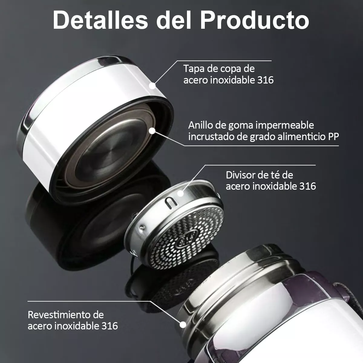 Foto 4 pulgar | Termo De Acero Inoxidable 1000ml 3 Pzs Eo Safe Imports Esi-15970 Blanco