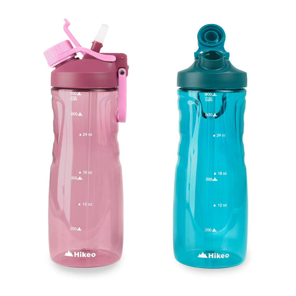 Termo Para Agua Fría De Tritán Indestructible Doble Boquilla 2pz 900ml, Hikeo, Multicolor