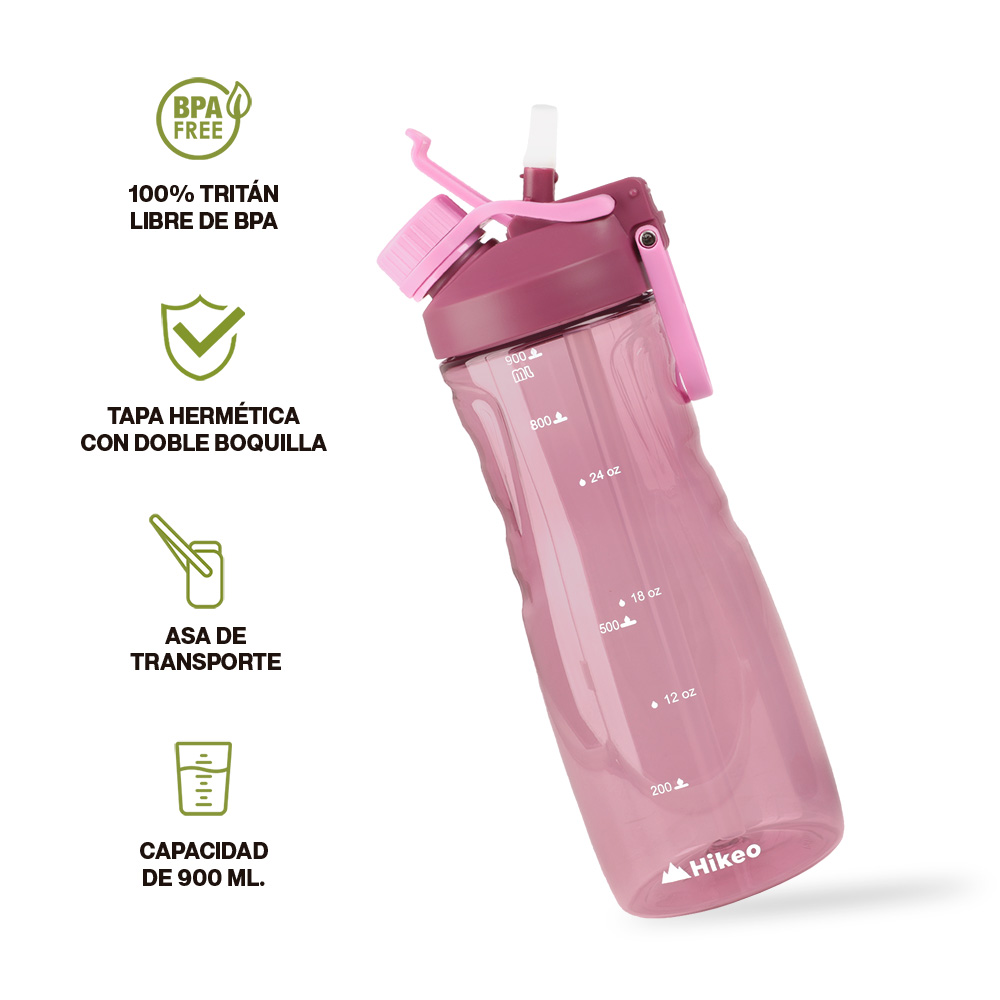 Foto 3 pulgar | Termo Para Agua Fría De Tritán Indestructible Doble Boquilla 2pz 900ml, Hikeo, Multicolor