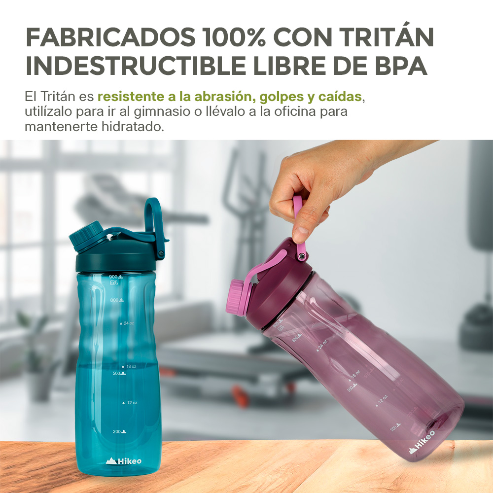 Foto 4 pulgar | Termo Para Agua Fría De Tritán Indestructible Doble Boquilla 2pz 900ml, Hikeo, Multicolor