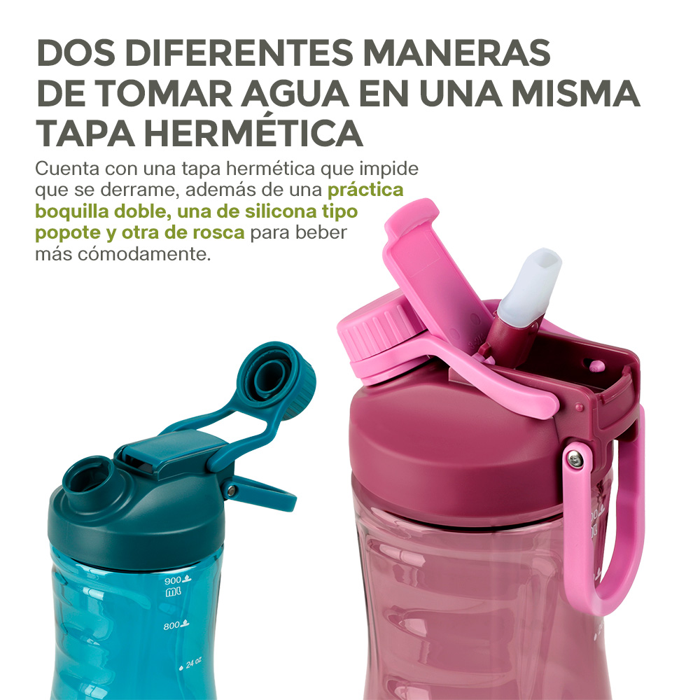 Foto 6 pulgar | Termo Para Agua Fría De Tritán Indestructible Doble Boquilla 2pz 900ml, Hikeo, Multicolor