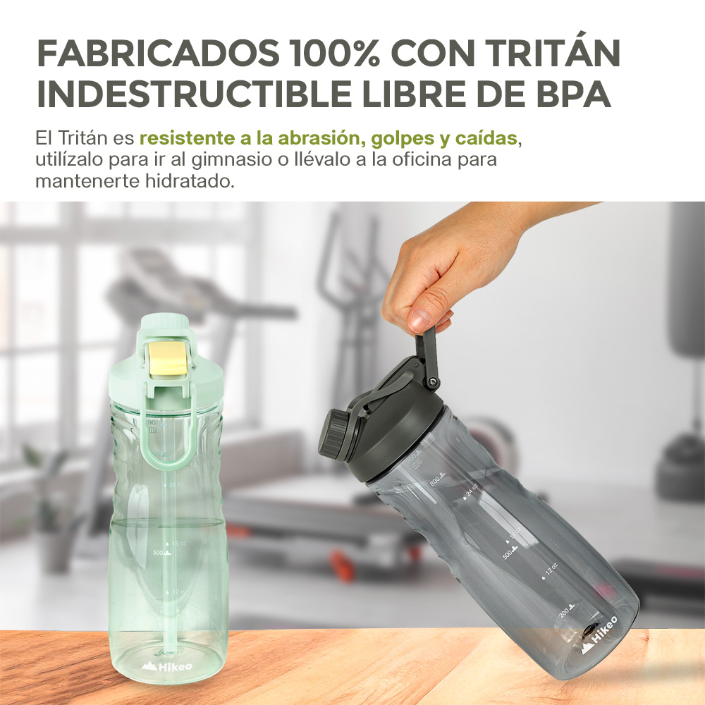 Foto 4 pulgar | Termo Para Agua Fría De Tritán Indestructible Doble Boquilla 2pz 900ml, Hikeo, Multicolor