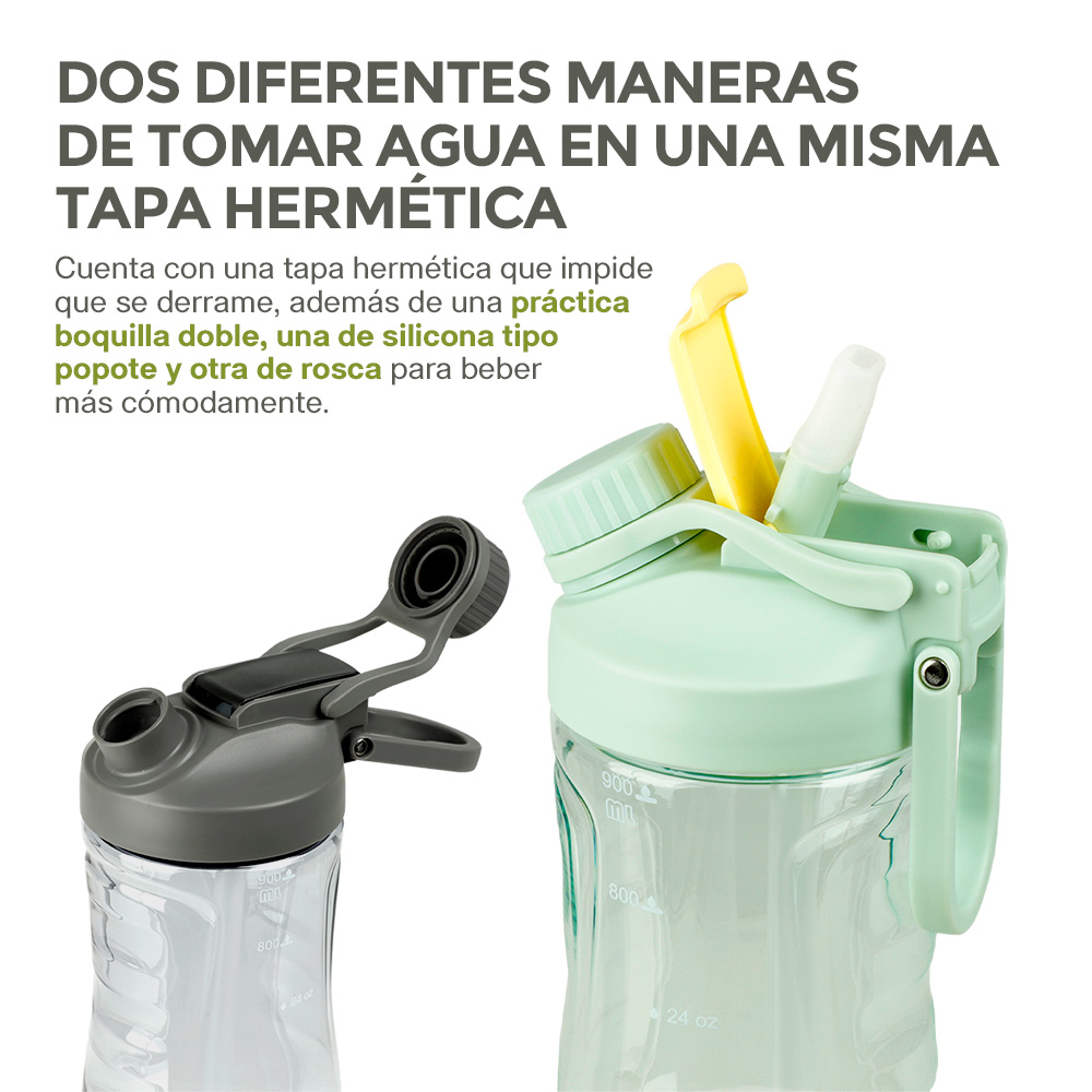 Foto 6 pulgar | Termo Para Agua Fría De Tritán Indestructible Doble Boquilla 2pz 900ml, Hikeo, Multicolor