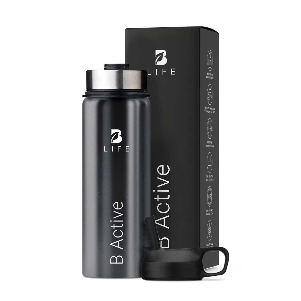 Botella Térmica Negra Inoxidable 1L | Mantiene Frío y Calor | Doble Pared Aislada | B Life