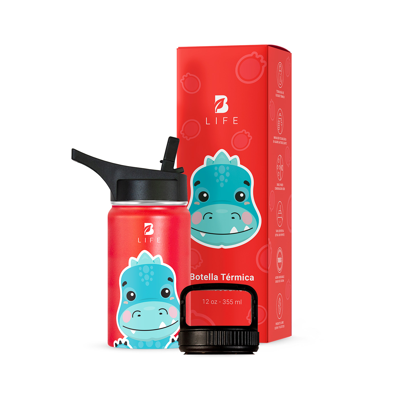Termo De Dionosaurio De 355 Ml Para Bebidas Frías Y Calientes Más Tiempo Y Sin Fugas. Dinosaur Kids Water.