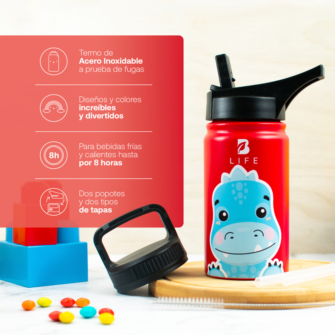 Foto 4 pulgar | Termo De Dionosaurio De 355 Ml Para Bebidas Frías Y Calientes Más Tiempo Y Sin Fugas. Dinosaur Kids Water.