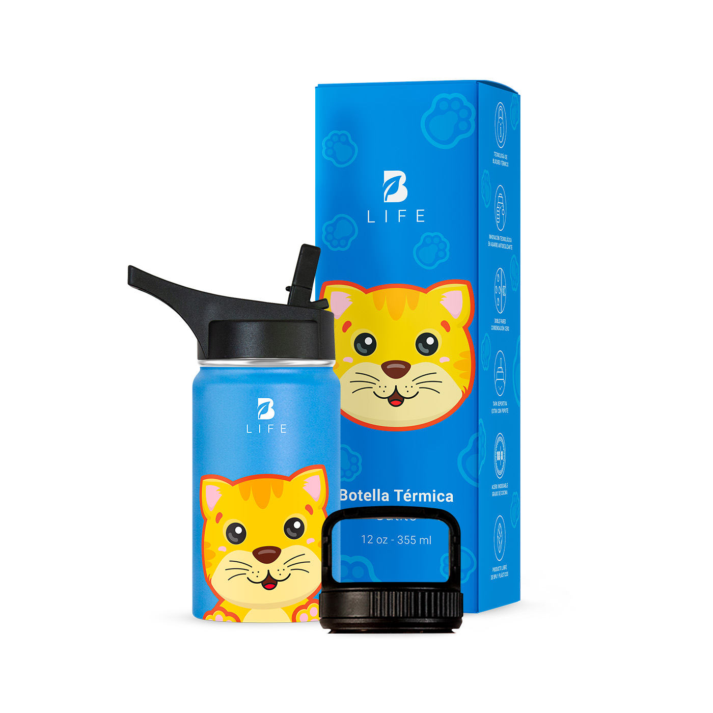 Foto 2 pulgar | Termo De Gato De 355 Ml Para Bebidas Frías Y Calientes Más Tiempo Y Sin Fugas. Cat Kids Water Bottle. B Life