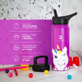 Foto 3 | Termo De Unicornio De 532 Ml Para Bebidas Frías Y Calientes Más Tiempo Y Sin Fugas. Unicorn Kids Water Bottle. B Life