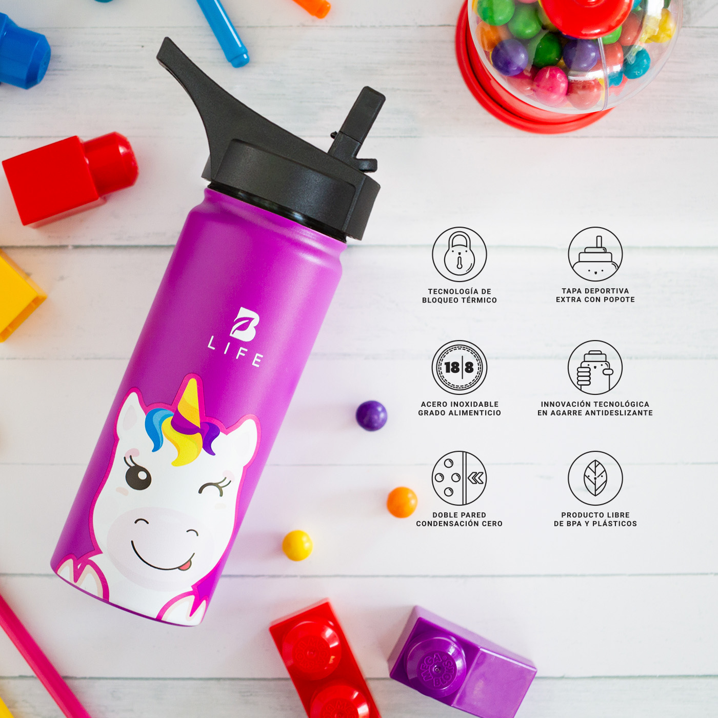 Foto 6 pulgar | Termo De Unicornio De 532 Ml Para Bebidas Frías Y Calientes Más Tiempo Y Sin Fugas. Unicorn Kids Water Bottle. B Life