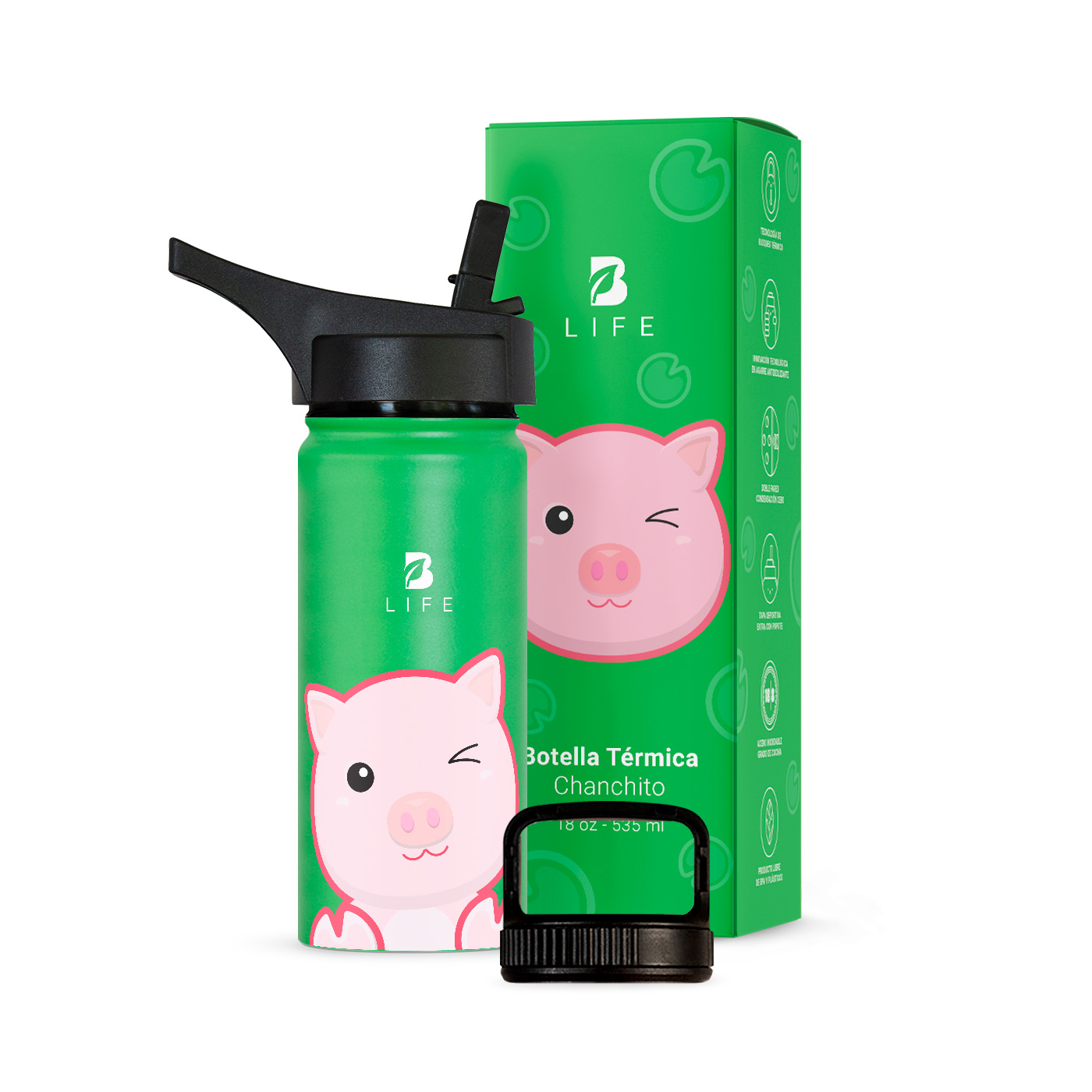 Termo De Cerdito De 532 Ml Para Bebidas Frías Y Calientes Más Tiempo Y Sin Fugas. Pig Kids Water Bottle. B Life