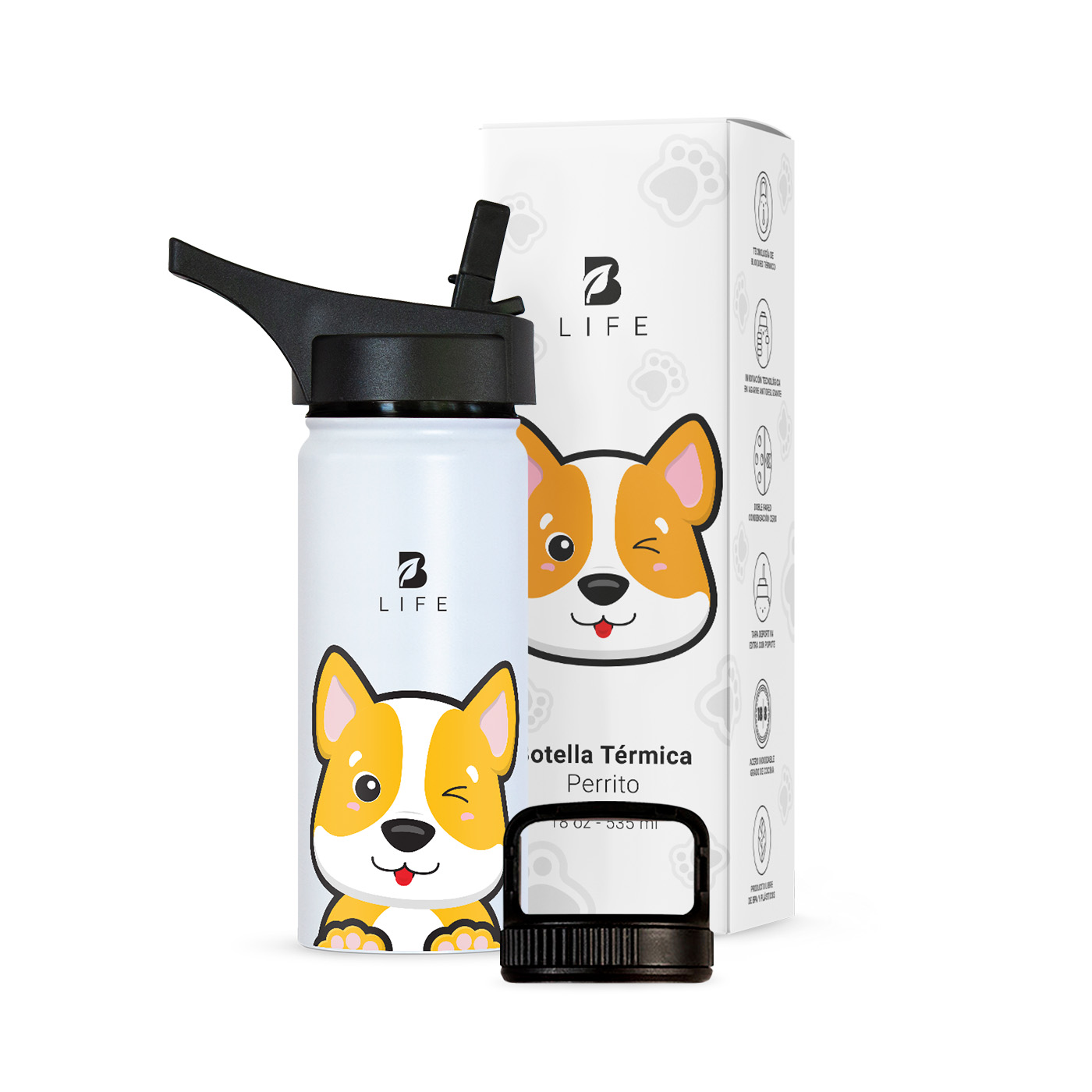 Termo De Perrito De 532 Ml Para Bebidas Frías Y Calientes Más Tiempo Y Sin Fugas. Dog Kids Water Bottle. B Life