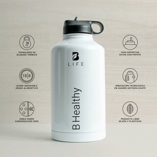 Foto 4 | Botella Térmica Blanca B Healthy | Mantiene Frío y Calor | Acero Inoxidable 2L