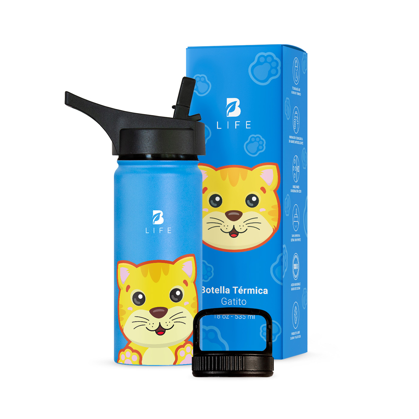 Termo De Gato De 532 Ml Para Bebidas Frías Y Calientes Más Tiempo Y Sin Fugas. Cat Kids Water Bottle. B Life