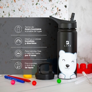 Foto 3 | Termo De Oso Polar De 532 Ml Para Bebidas Frías Y Calientes Más Tiempo Y Sin Fugas. Bear Kids Water Bottle. B Life
