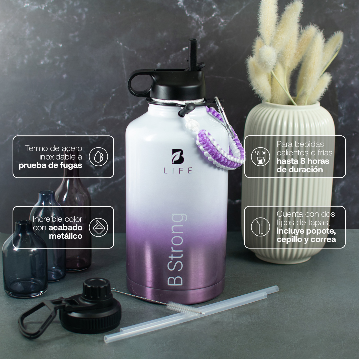 Foto 4 pulgar | Termo B Life de Acero Inoxidable 2 L con Tapas para Bebidas Frías y Calientes