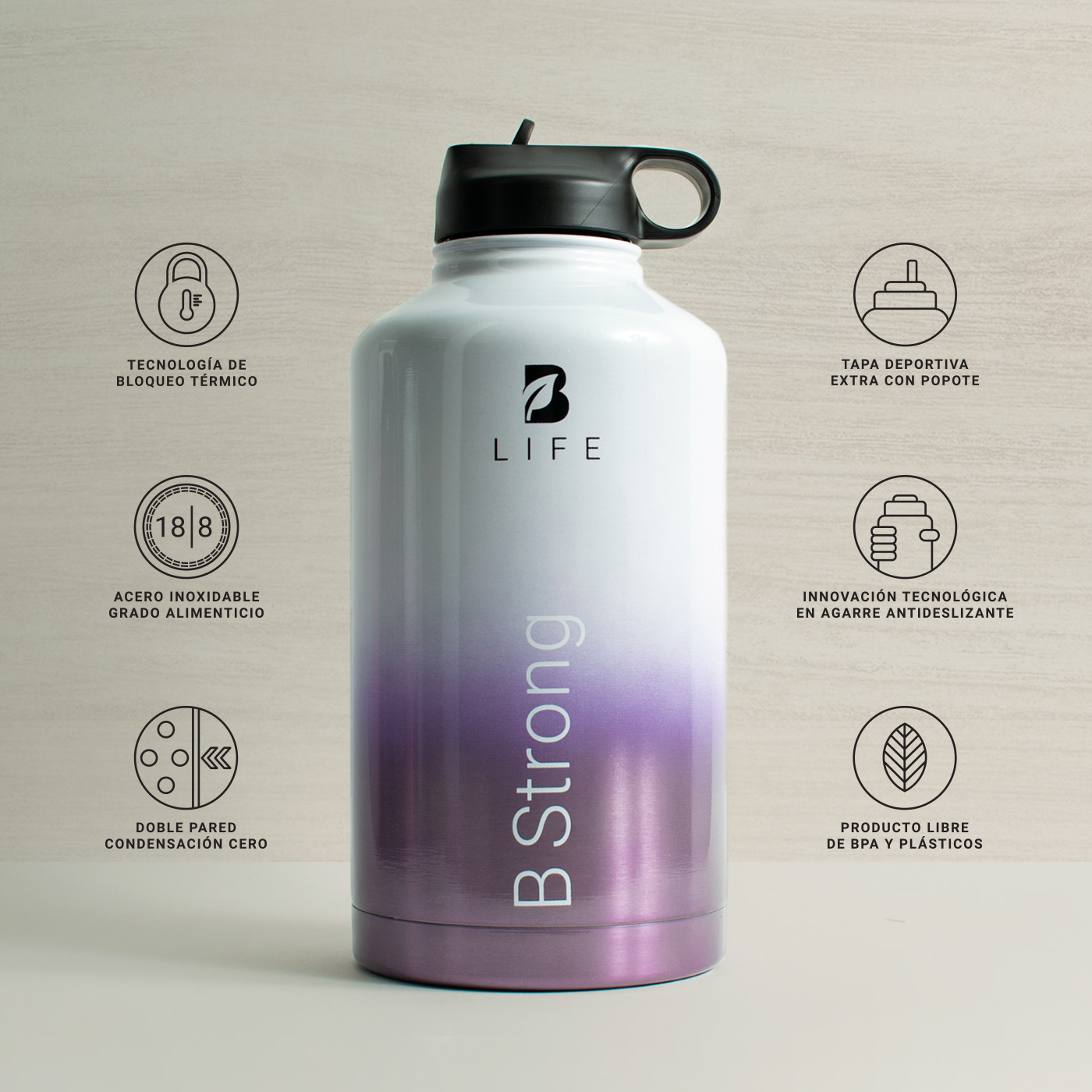 Foto 5 pulgar | Termo B Life de Acero Inoxidable 2 L con Tapas para Bebidas Frías y Calientes