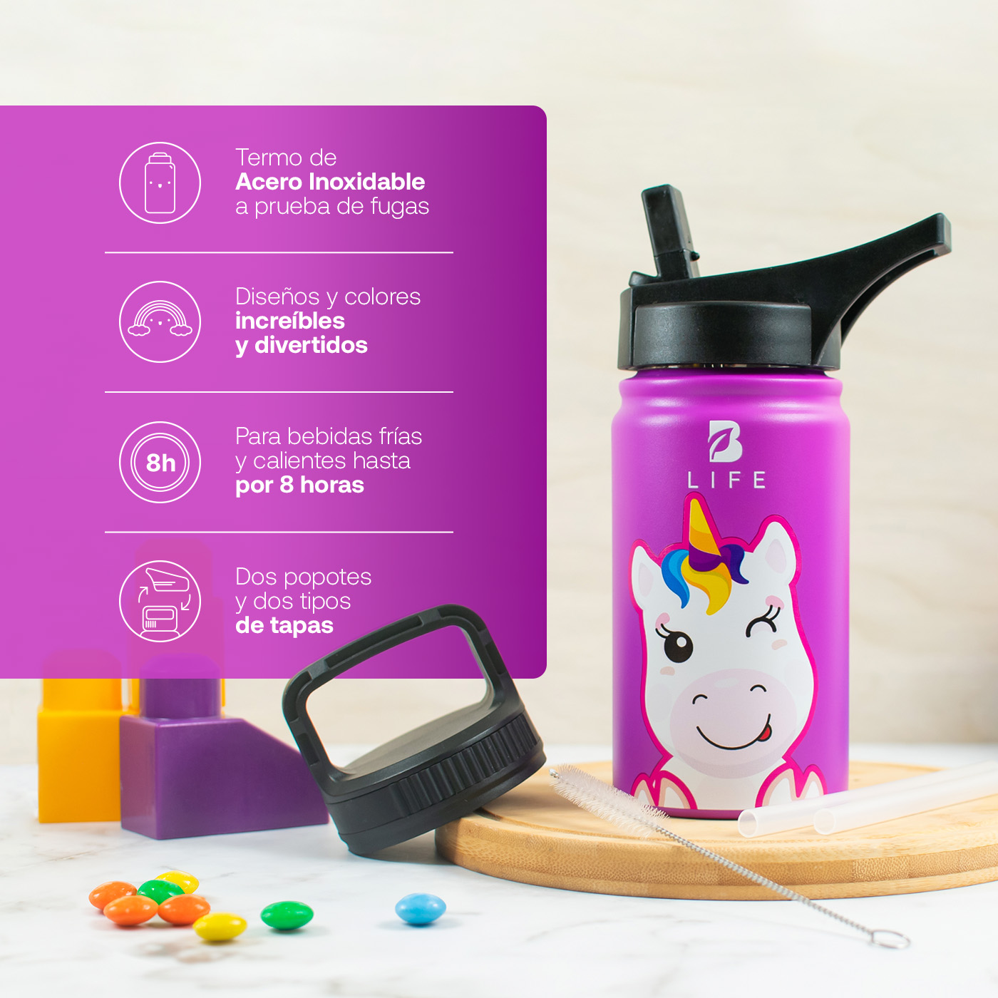 Foto 5 pulgar | Termo de Unicornio B Life para Niños 355 ml