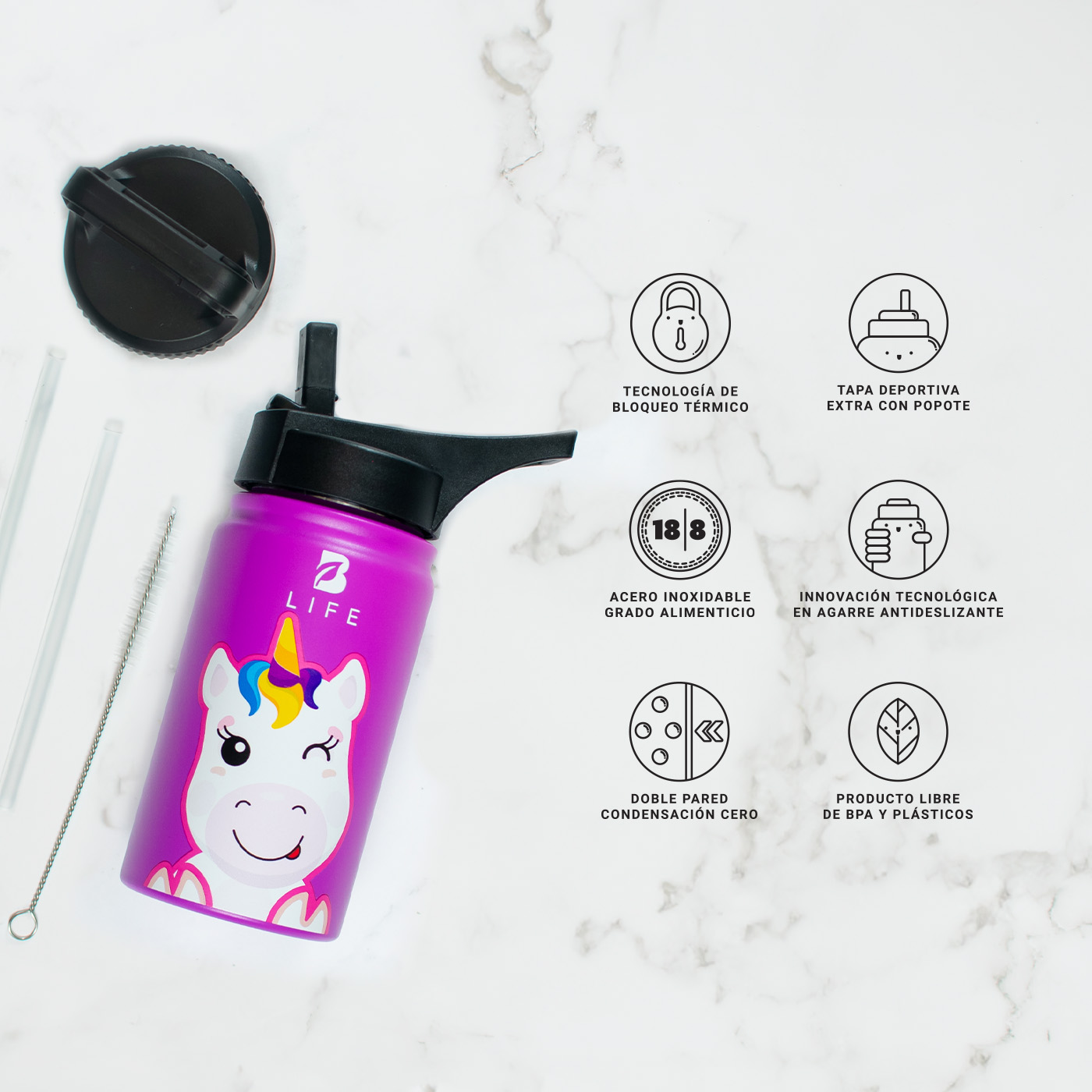 Foto 6 pulgar | Termo de Unicornio B Life para Niños 355 ml