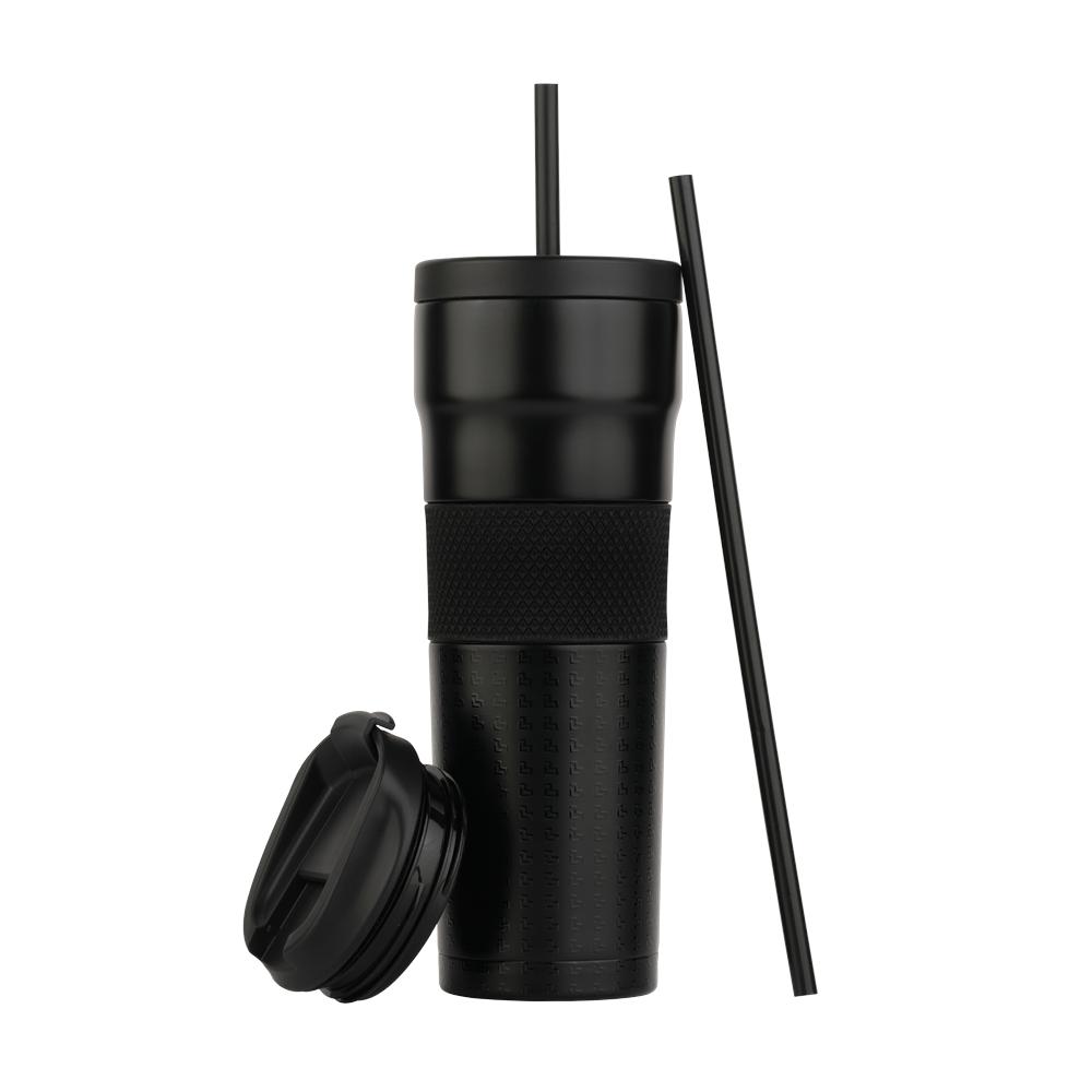 Termo Acero Inoxidable Vaso Con Popote, Taza Térmica Luckman Alfie - Negro